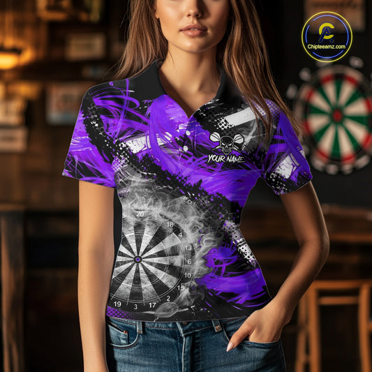 Purple & Grey Smokes Dartboard Custom Women Darts Polo Shirts Grunge Dart League Jerseys NYN2278