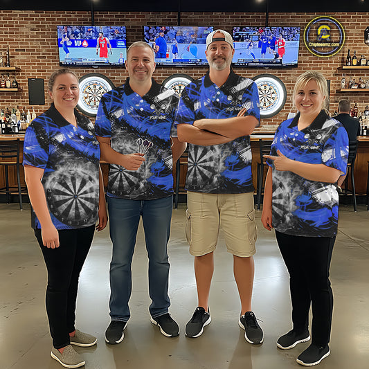 Blue & Grey Smokes Dartboard Custom Men Darts Quarter-Zip Shirts Grunge Dart League Jerseys NYN2280