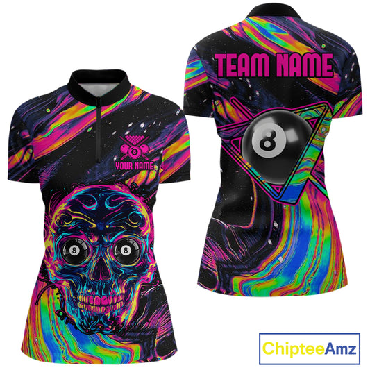 Holographic Skull 8 Ball Billiard Shirts For Women Custom Colorful Billiard Team Jerseys NYN2295