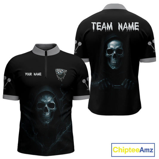 Haunting Black Skulls Reaper Darts Team Shirt For Men - Custom Team & Player Name NYN0380