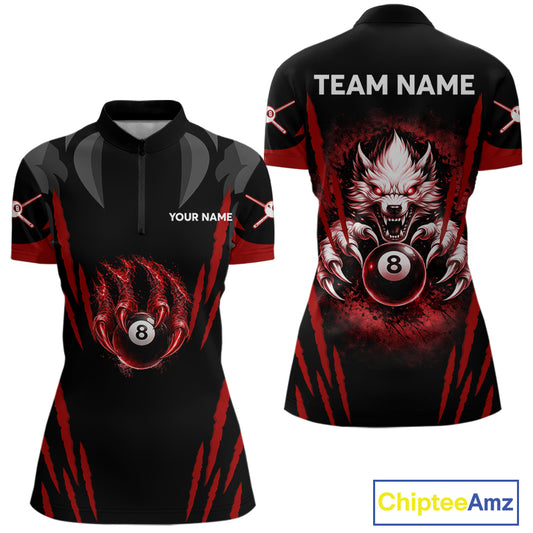 Black And Red Grunge Claws Wolf 8 Ball Pool Women Billiard Shirt Personalized Pool Balls Billiard Attire NYN2738