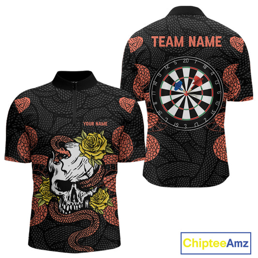 Custom Orange Cobra Roses Skull Dartboards Dart Shirts For Men, Dart Team Jerseys NYN0044