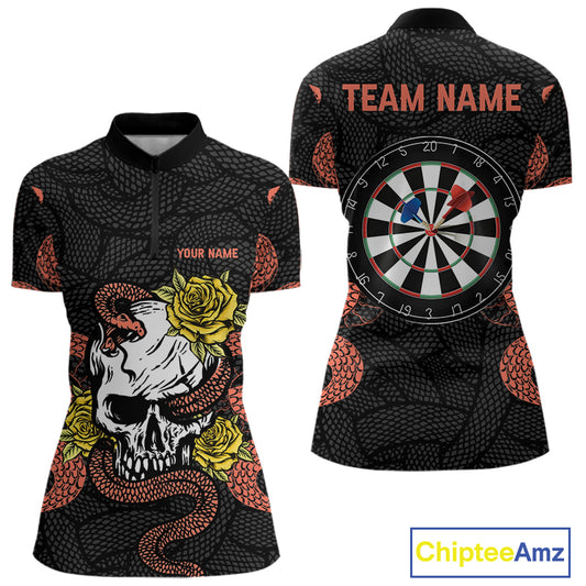 Custom Orange Cobra Roses Skull Dartboards Dart Shirts For Women, Dart Team Jerseys NYN0044