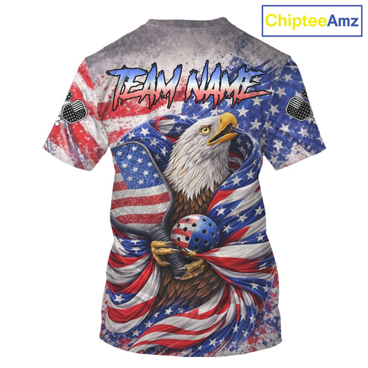Custom Eagle US Flag Paint Pickleball Ball & Paddle T-Shirt Patriotic Pickleball Jersey For Men NYN2580