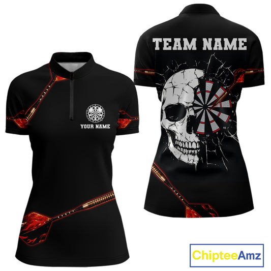 Custom Black And Red Dart Arrow Skull Dart Shirts For Women Outfits Dart Team Jerseys NYN0045