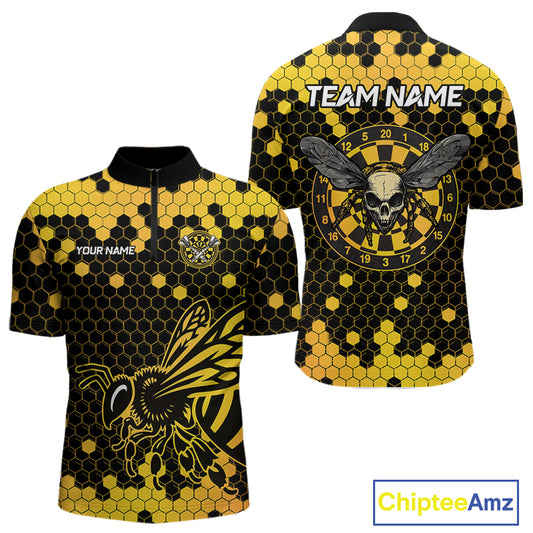 Honeycomb Pattern Bees Skull Dartboards Dart Shirts For Men, Custom Dart Jerseys NYN0053