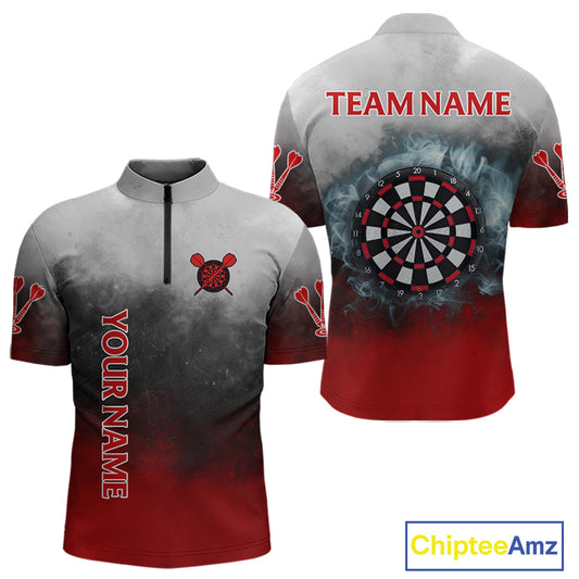 Custom Red And Blue Smoke Dartboards Dart Shirts For Men Grunge Dart Team Jerseys NYN0060