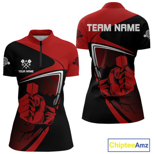 Custom Black And Red Dart Arrows Dart Shirts For Women Outfits Dart Team Jerseys NYN0064