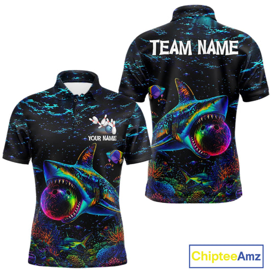 Funny Shark Ocean Neon Bowling Jerseys For Men Custom Colorful Bowling Shirts Team Attire NYN3169