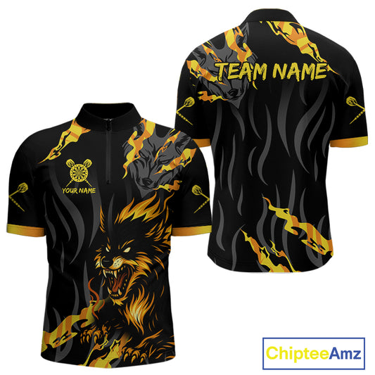 Orange Ferocious Wolf Dart Arrow Funny Darts Shirt For Men - Customizable Name NYN0406