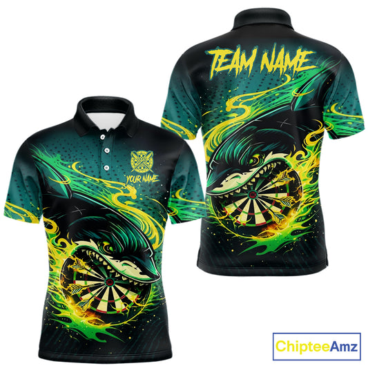 Green Splatter Paint Shark Dartboard & Arrow Men Darts Polo Shirt Custom Darts Team Jersey NYN2616