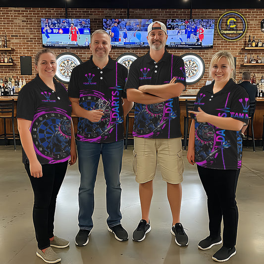 Custom Blue And Pink Darts Funny Bulldog Dart Shirts 1/4-Zip For Men Dart League Jerseys NYN2108