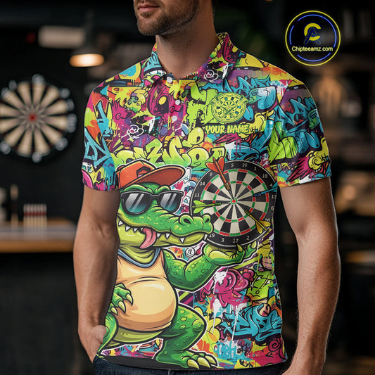 Cool Crocodile Dartboard Graffiti Darts Polo Shirt For Men Custom Funny Dart Jerseys NYN1852