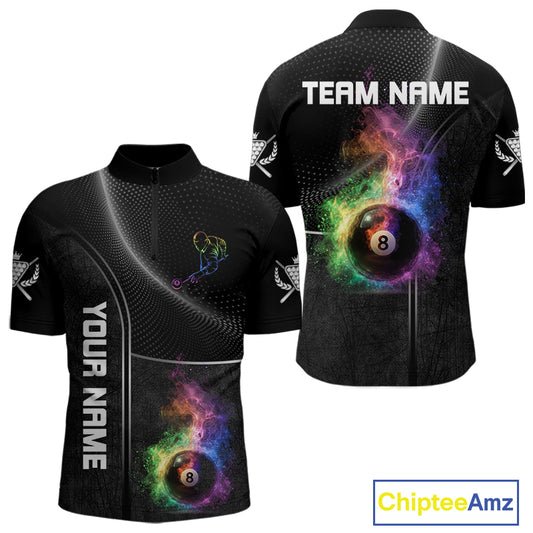 Personalized Colorful Smoke 8 Ball Men Billiard Polo & 1/4 Zip Shirt Pool Billiard Apparel NYN2370