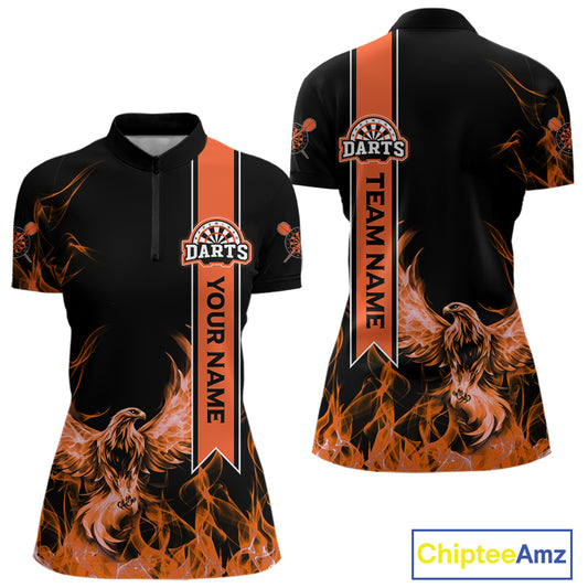 Custom Orange Ribbon Flames Phoenix Dart Shirts For Women Dart Tournament Team Jerseys NYN0069