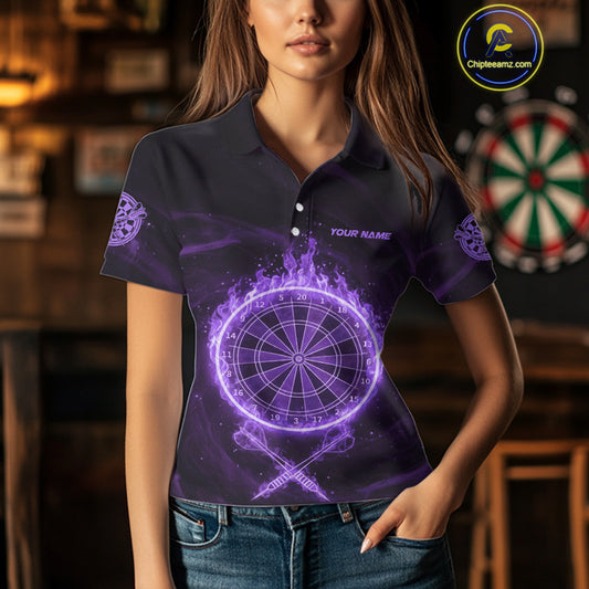 Purple Flames Dartboard & Arrow Custom Women Darts Polo Shirt Fire Flame Dart Jerseys NYN1862