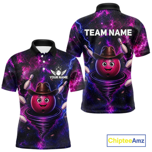 Funny Cowboy Bowling Ball Shirt For Men Custom Galaxy Tornado Bowling Team Jersey