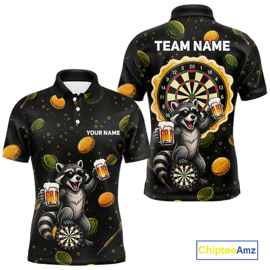 Men's beer and raccoon dart polo shirt mockup funny dart team jersey