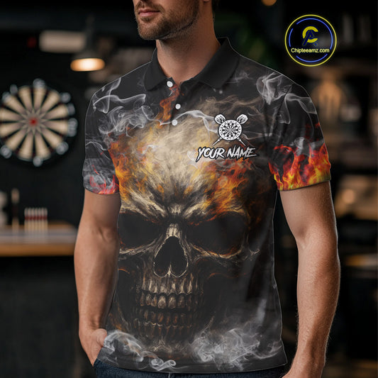 Smoke Skull Darts Grunge Men's Darts Polo Shirt - Custom Name For Players NYN0749