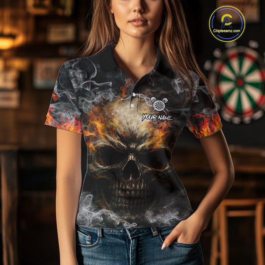 Smoke Skull Darts Grunge Women's Darts Polo Shirt - Custom Name For Players NYN0749