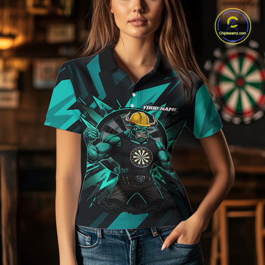 Turquoise Funny Muscle Bull Dartboard Custom Funny Darts Polo Shirt For Women Dart Jerseys NYN1955