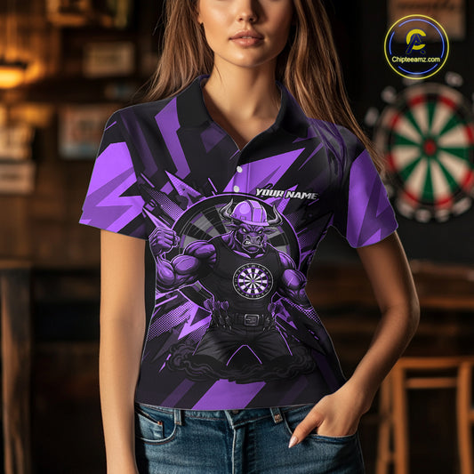 Purple Funny Muscle Bull Dartboard Custom Funny Darts Polo Shirt For Women Dart Jerseys NYN1956