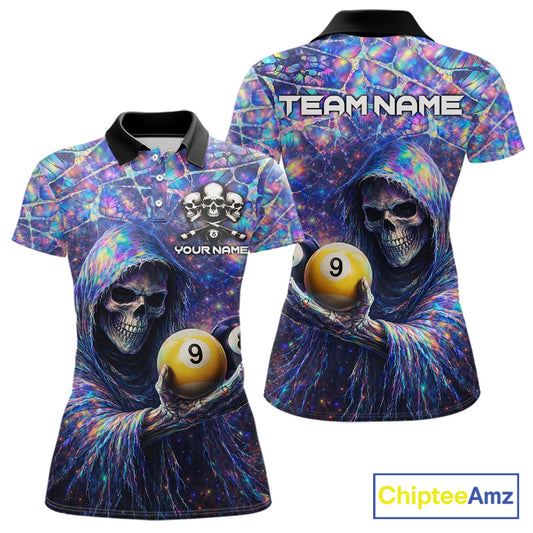 Holographic Grunge Grim Reaper Hold 8 Ball 9 Ball Pool Women Billiard Shirt Custom Billiard Team Attire NYN2704