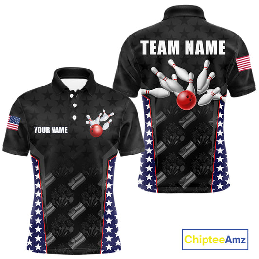 Personalized American Flag Eagle Bowling Shirts For Men Patriotic Bowling Pins And Ball Team Jersey NYN3074