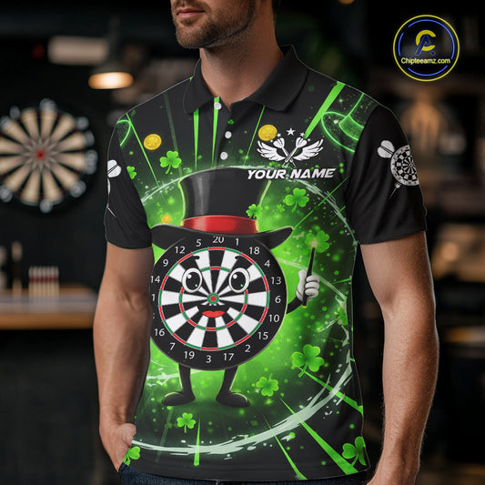 Custom Green Patrick Day Funny Dartboard Men Polo Dart Jerseys Shamrock Dart Gifts NYN2045