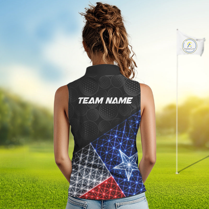 Womens Lightning Texas Flag Golf Polo Shirts Custom Black Golf Ball America Golf Shirt NYN3329
