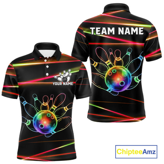 Orange and Green Neon men's bowling polo shirt custom colorful rainbow bowling team jersey, personalized bowling league uniform, custom name bowling shirt, performance bowling apparel