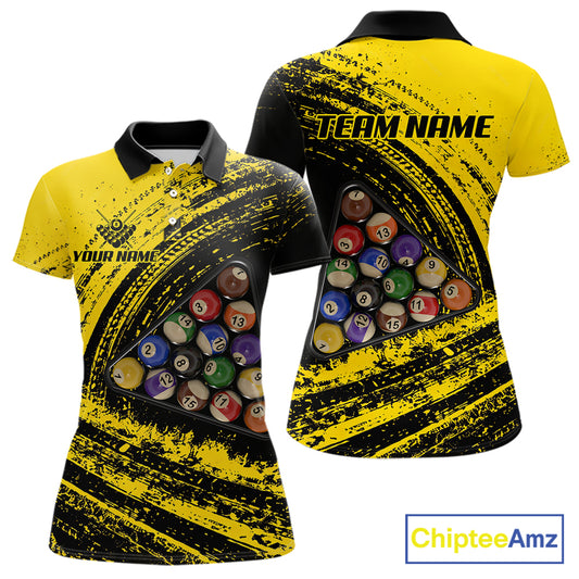 Yellow Grunge Billiard 15 Ball Pool Polo & Quarter-Zip Shirt Custom Billiard Team Attire For Women NYN2747