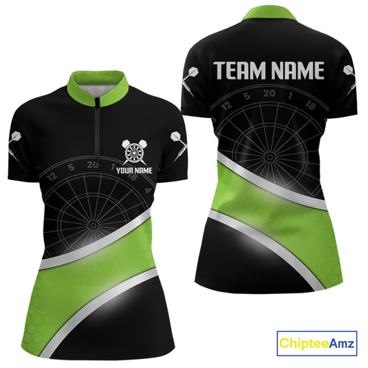 Green Halftone Pattern Dartboard Women's Darts Shirt - Custom Name For Dart Players NYN0412
