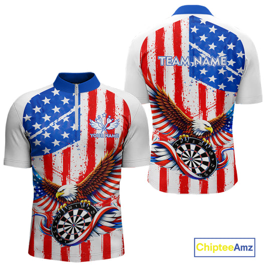 Personalized Eagle US Flag Patriotic Men Darts Quarter-Zip Shirt Custom Freedom-Day Dart Team Jersey NYN2620