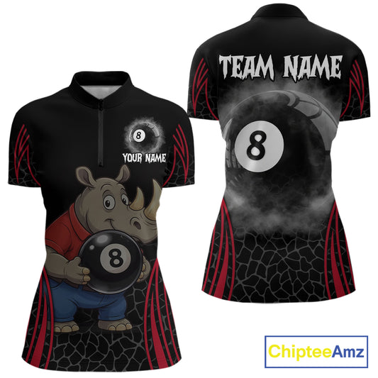 Custom Funny Rhino & 8 Ball Women's Billiard Shirts Personalized Billiard Apparel Gifts NYN2333