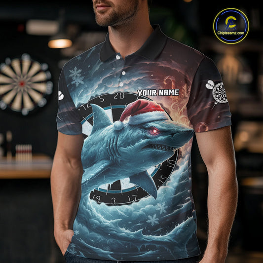 Snowflake Ice Shark Dartboard Funny Men Darts Polo Shirt Custom Christmas Dart Jerseys NYN1861