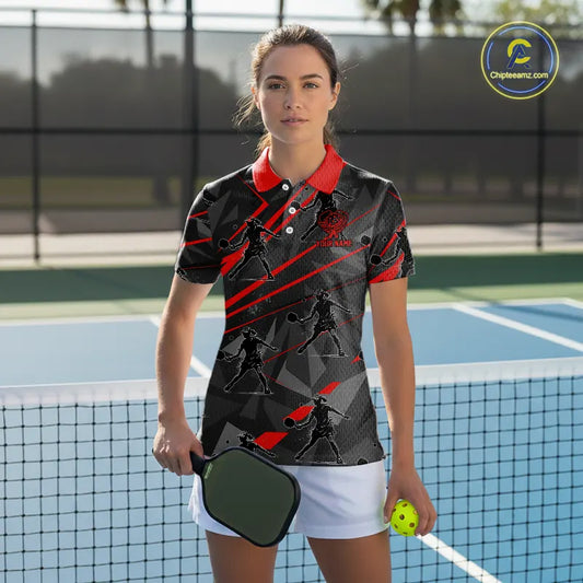 Custom Grey And Red Pickleball Ball Jerseys For Women Pickleball Paddle League Shirts NYN2127