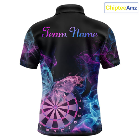 Smoke Butterfly Dartboard Men Dart Polo & 1/4-Zip Shirt Custom Blue Pink Dart Jersey For Darters NYN3001