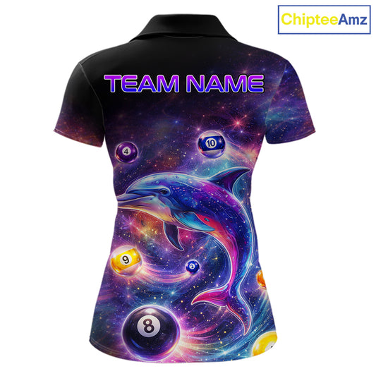 Funny Dolphin Rainbow Galaxy Pool Ball Billiard Shirt For Women Personalized Billiard Team Apparel NYN2637