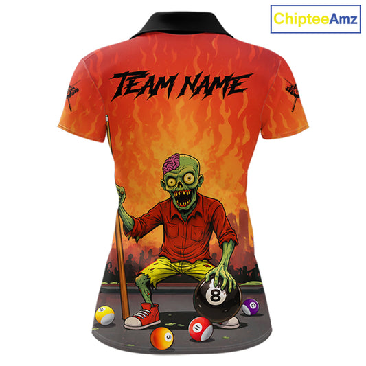 Skeleton Play 8 Ball Pool Women's Billiard Polo & 1/4 Zip Team Shirt Custom Funny Billiard Attire NYN2480