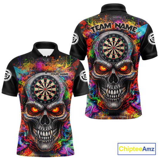 Colorful Smoke Cracked Skull Dartboard Dart Polo Shirts For Men Custom Splatter Dart Team Shirts NYN2682