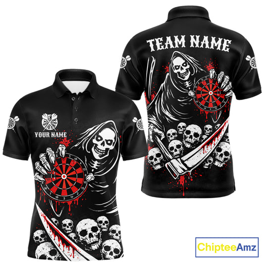 Red Dripping Grim Reaper Dartboard Skull Dart Polo Shirts For Men Custom Name For Dart Players NYN2684