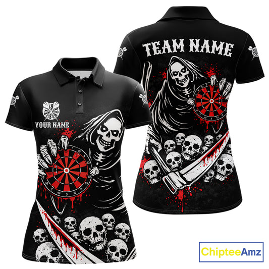 Red Dripping Grim Reaper Dartboard Skull Dart Polo Shirts For Women Custom Name For Dart Players NYN2684