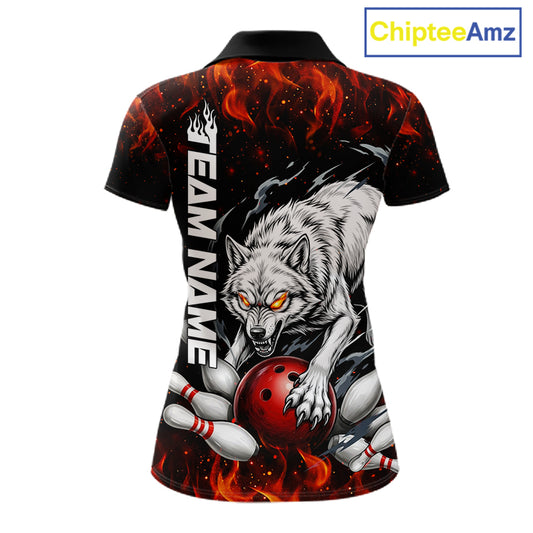 Fire Flame Funny Wolf Bowling Ball Jersey For Women Personalized Bowling Team Shirts | Red NYN3226
