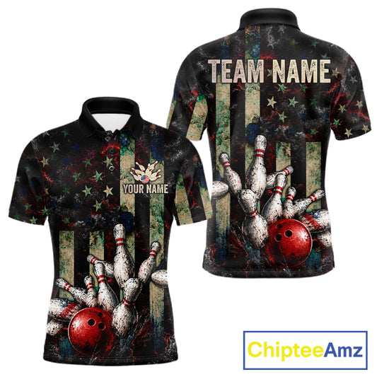Personalized American Flag Grunge Bowling Shirt For Men Custom Splatter Outfit Bowling Jersey NYN3231