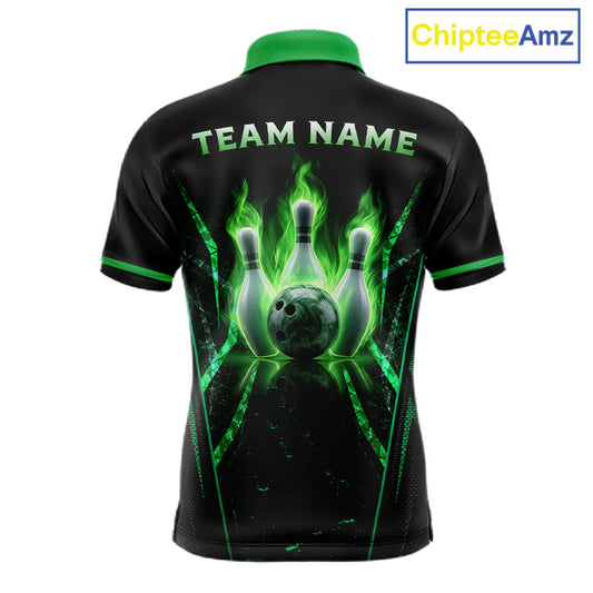 Custom Green Flaming Mens Bowling Jerseys Personalized Bowling Team Shirts For Bowlers NYN3075