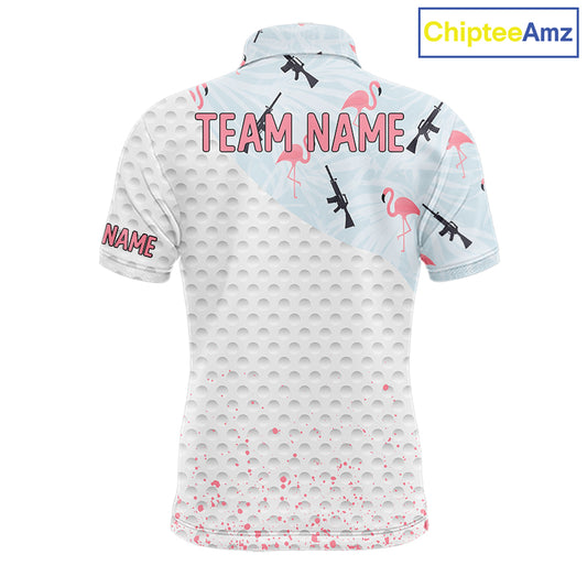 Funny Rifle & Flamingo Polo Shirt Mens Golf Polo Shirts Custom White Ball Pattern Golf Clothes NYN2877