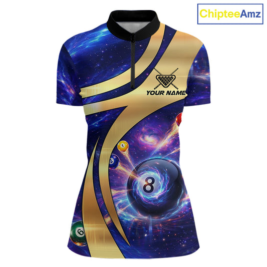 Purple Galaxy Pool 8 Ball Billiard Shirt For Women Personalized Multicolor Light Billiard Apparel NYN2893