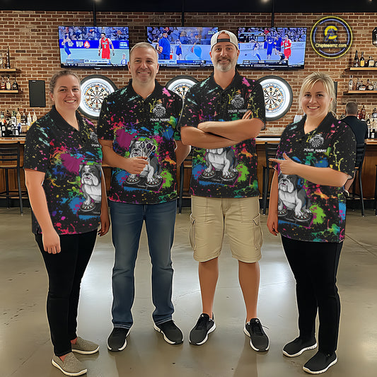 Colorful Paint Funny Dj Music Bulldog Custom Men Darts Quarter-Zip Shirts Dart League Jerseys NYN2257