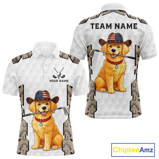 Personalized Cowboy Pattern White Golf Ball Mens Golden Golf Polo Shirts Custom Name Golf Gifts NYN3151